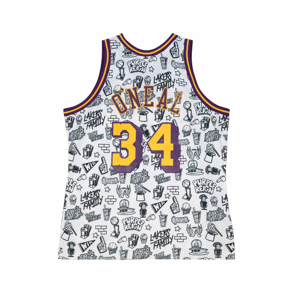 Mitchell & Ness Men's Los Angeles Lakers Shaquille O'Neal Doodle Swingman Jersey, White, Size: Large, Polyester
