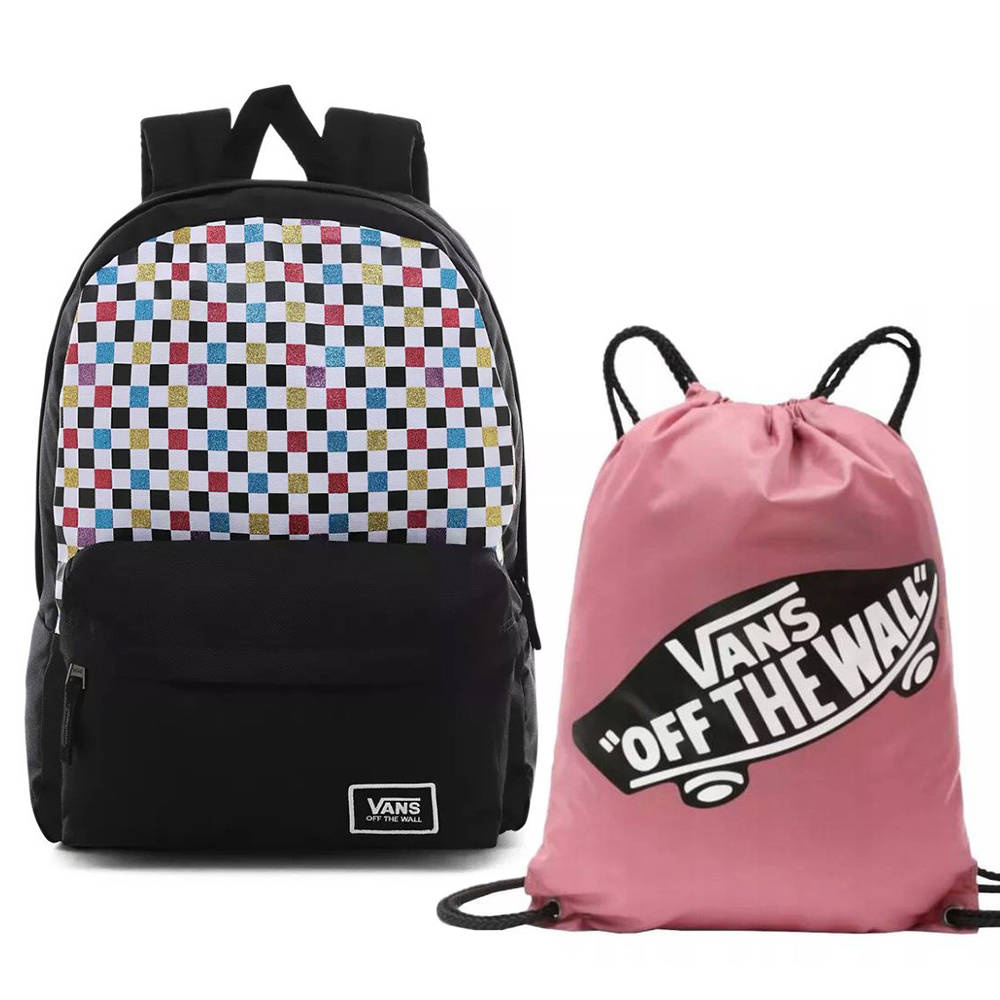 Glitter check realm backpack best sale