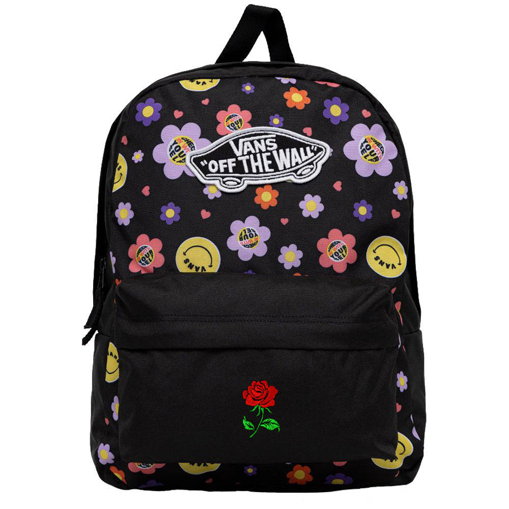 vans checkerboard backpack with roses