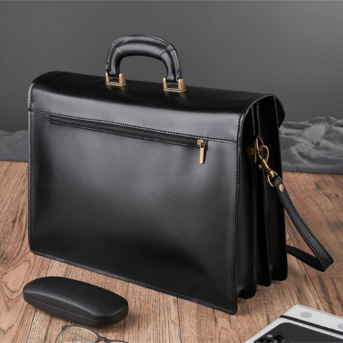 Men's leather briefcase for documents black shoulder bag for work Paolo Peruzzi - N02-BL