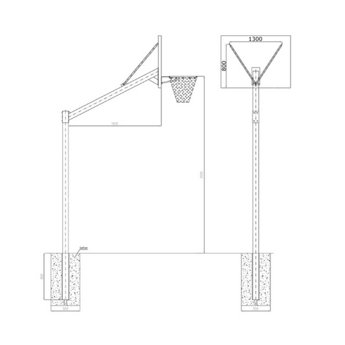 Basketball basket, 120cm extension, 120x90 epoxy backboard, galvanized ring, chain net - Kos000039