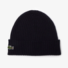 Lacoste Ribbed Wool Beanie Navy Winter Hat - RB0001-166