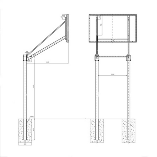 RomiSport two-post basket, 160cm reach, 180x105 backboard, varnished rim + chain net - Kos000051