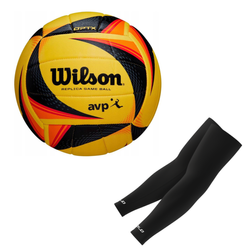 Set Wilson AVP OPTX Beach Volleyball Game Ball Replica WTH01020XB + COLO volleyball arm sleeves black L/XL