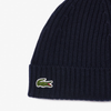 Lacoste Ribbed Wool Beanie Navy Winter Hat - RB0001-166