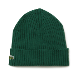 Lacoste Ribbed Wool Beanie Green Winter Hat - RB0001-132